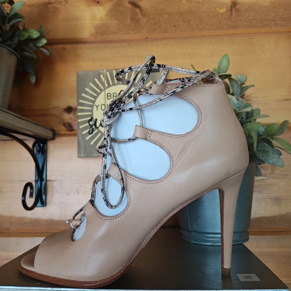COACH Kira SFT Shine Leather Calf Snake Caged Heel Sandals Q8125 Stilettos Sz 7